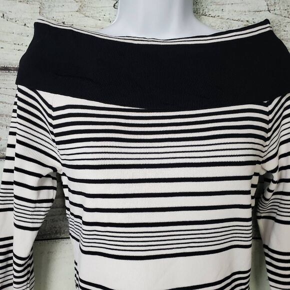 Gypsies & Generation Women’s Small Black White Striped Off-Shoulder Sweater - Picture 2 of 7